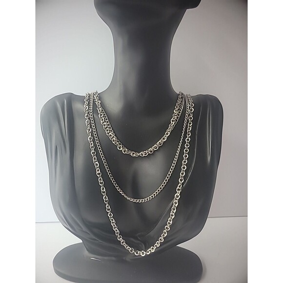 Unbranded Jewelry - Vintage Necklace Chain Multi Strand Stacked Oval Link Jewelry Costume